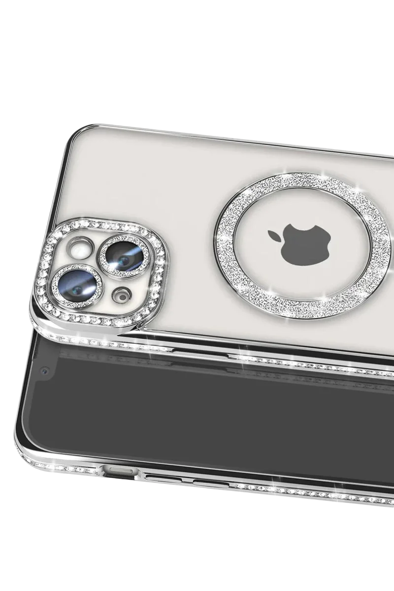 Apple iPhone 14 Kılıf Joke Simli Magneticsafe Kılıf - Gümüş görsel 2