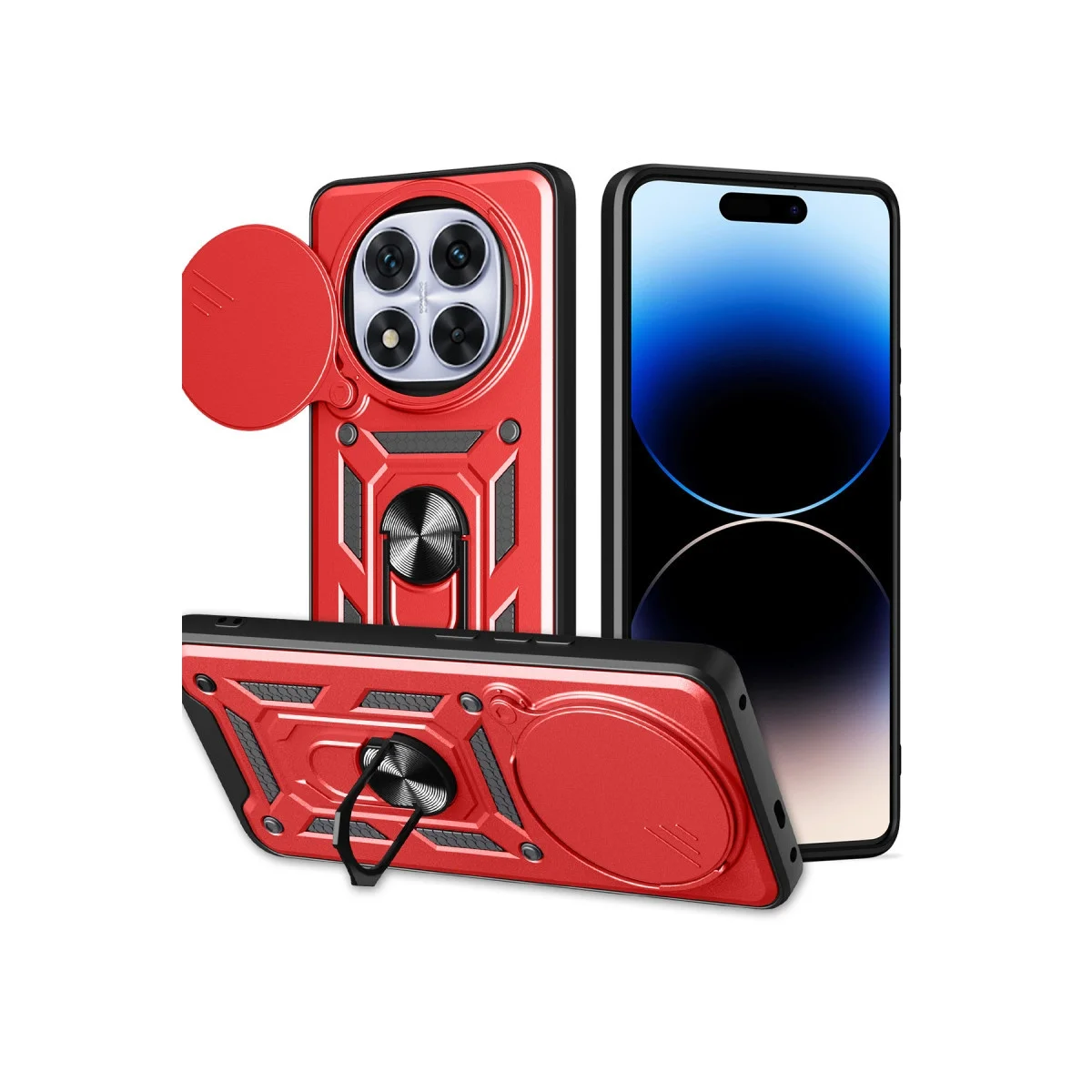 Xiao Red Note 14 Pro Plus Kılıf Pars Lens Yüzüklü Silikon - Kırmızı