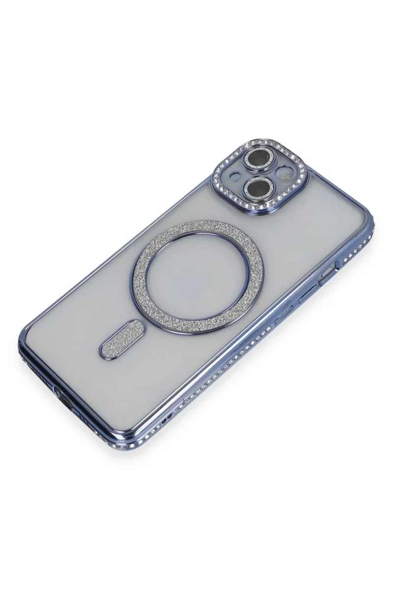 Apple iPhone 13 Kılıf Joke Simli Magneticsafe Kılıf - Mavi görsel 3