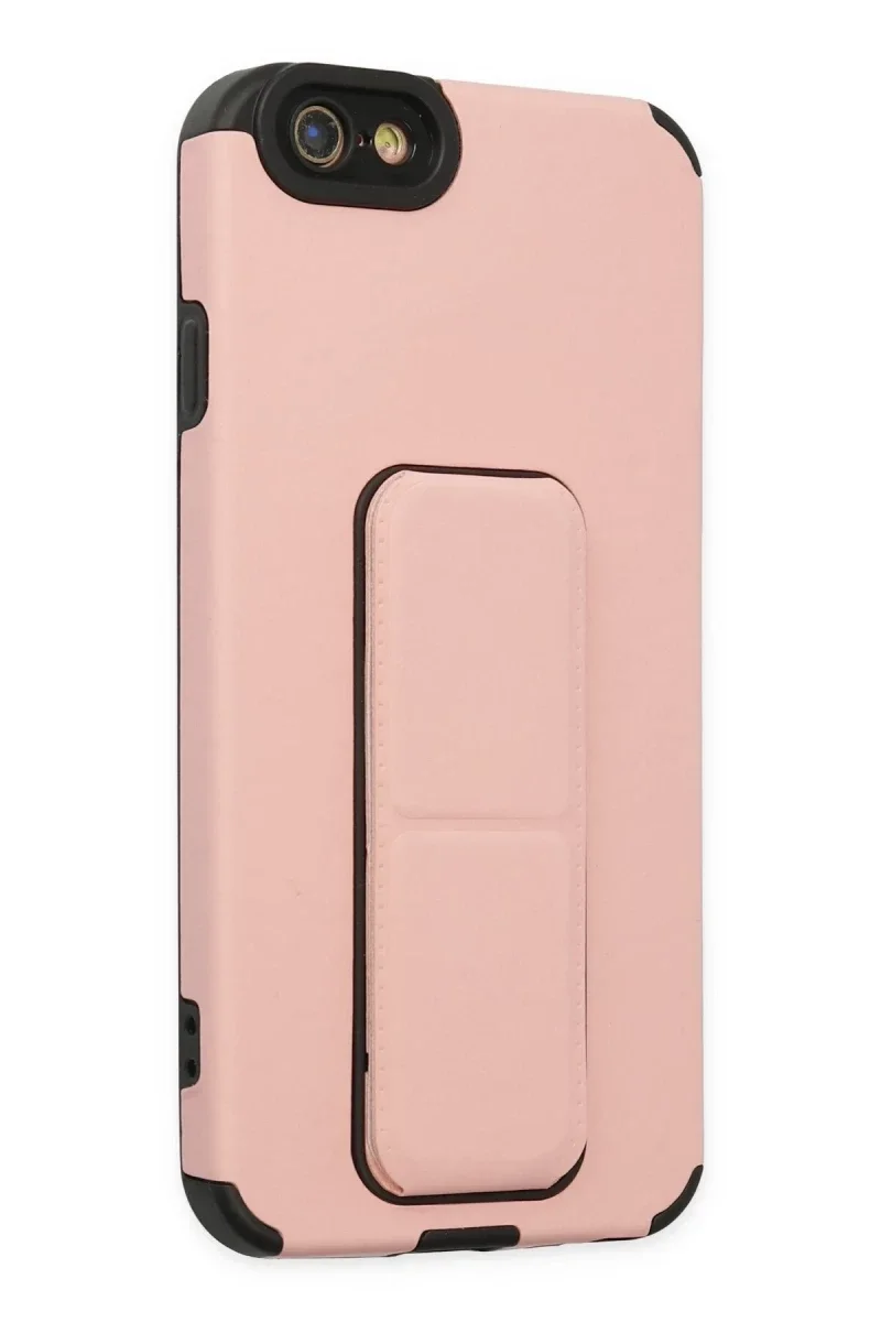 Apple iPhone 6 Kılıf Mega Standlı Silikon - Pudra görsel 2