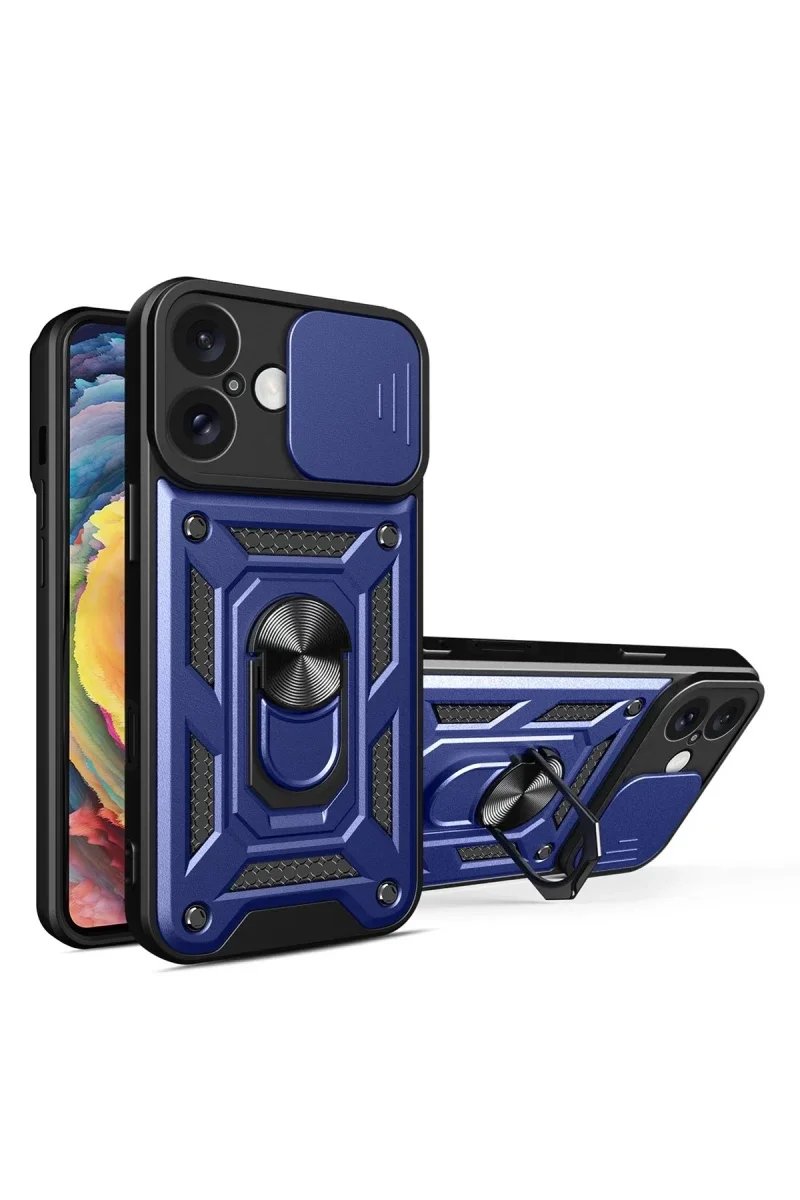 Apple iPhone 16 Kılıf Pars Lens Yüzüklü Silikon - Lacivert