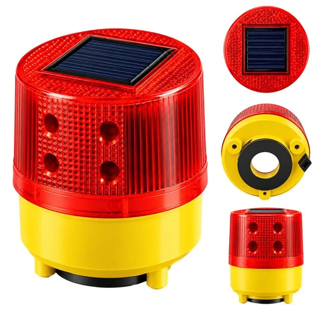 PM-39274 Solar Enerjili Mıknatıs Tabanlı Kırmızı İkaz Uyarı Lambası görsel 4