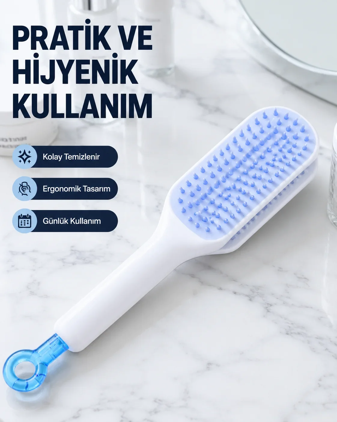 Otomatik Tezlemeli Saç Fırçası – Ergonok Tasarım, Masaj Etkili, Elektriklenmeyi Önleyici