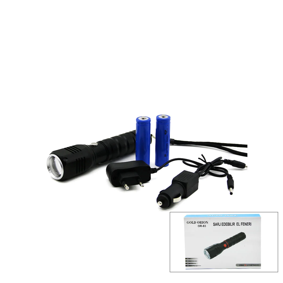 Zoomlu COB LED Şarjlı Metal El Feneri 3000 Lümen 17 cm görsel 2