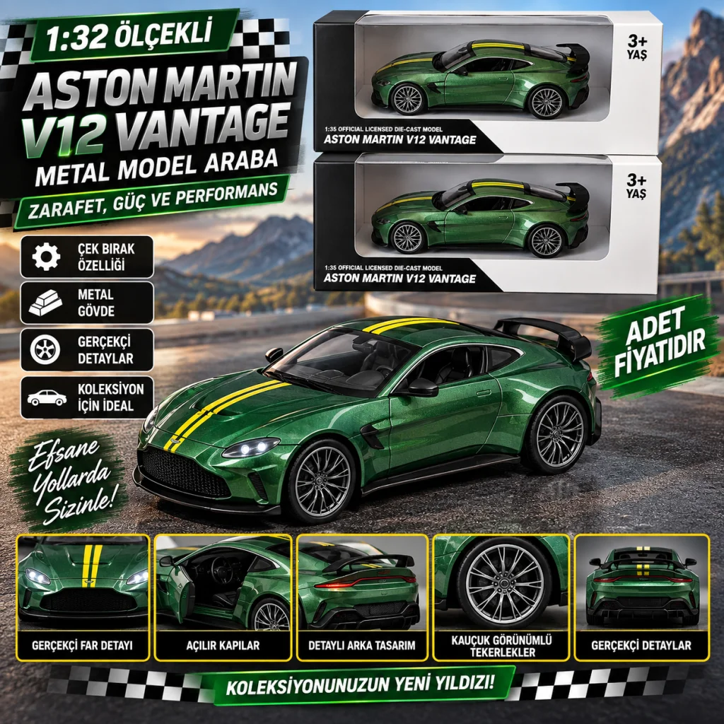 RW8232 1:32 ASTON MARTON VANTAGE ÇEK BIR.ARABA METAL MODEL ARABA adet fiyatıdır görsel 3