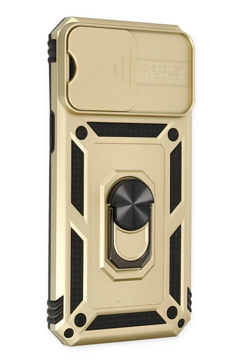 Apple iPhone 14 Pro Max Kılıf Pars Lens Yüzüklü Silikon - Gold görsel 2