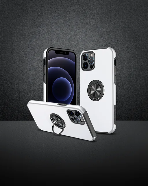 Apple İphone 12 Pro Kılıf Elit Yüzüklü Kapak - Gümüş