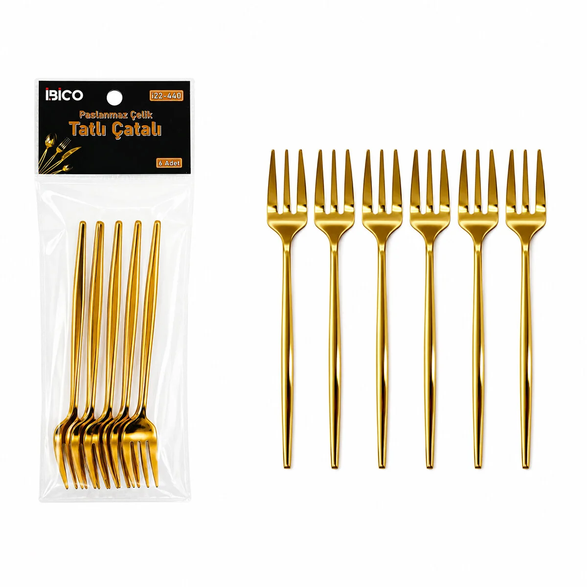 60 Parça Gold Tatlı Çatal Seti 13CM - 1 Paket İçinde 6 Adet Vardır - 10 Paket Gönderilir
