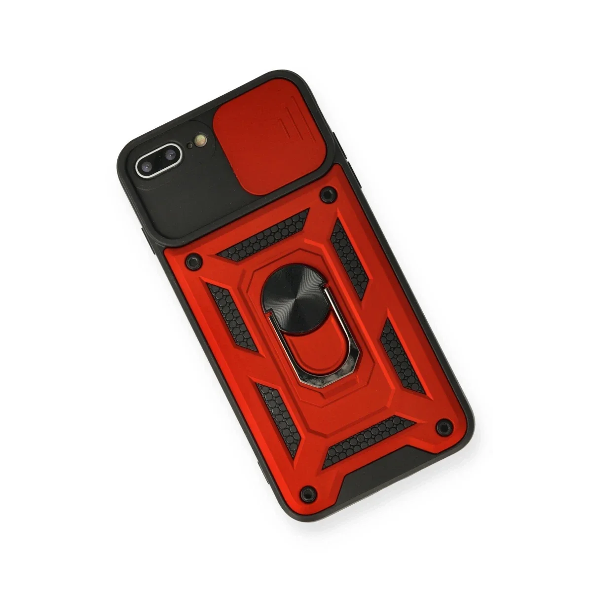 Apple iPhone 7 Plus Kılıf Pars Lens Yüzüklü Silikon - Kırmızı görsel 3