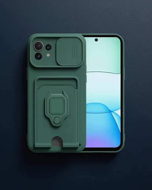 Xiaomi Mi 11 Lite Kılıf Zuma Kartvizitli Yüzüklü Silikon - Yeşil