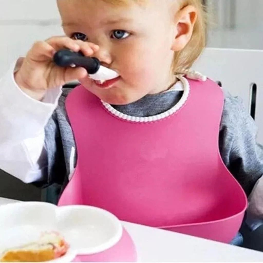 Çocuk Bebek Mama Önlüğü Dökülme Engelleyici Bükülebilir Pembe (adet fiyatıdır) görsel 4