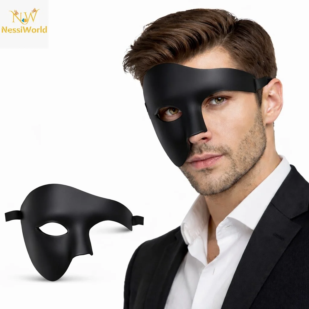 Siyah Yarım Erkek Maske – Phantom Parti & Balo Maskesi görsel 2