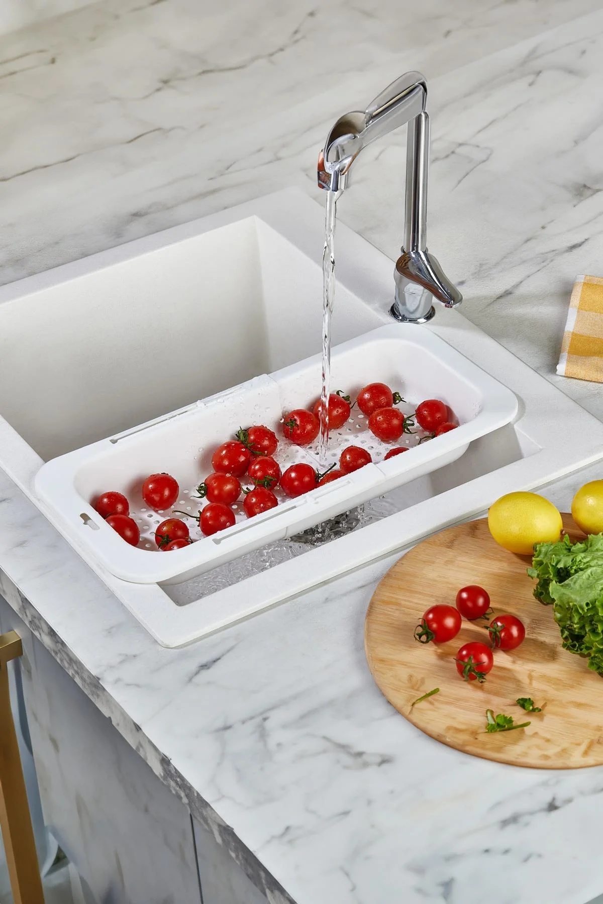 Lavoba İçi Sürgülü Açılır Kapanır Sebze Meyve Süzgeci Beyaz (Açık 38,5 Cm Kapalı 34,50 Cm ) görsel 2