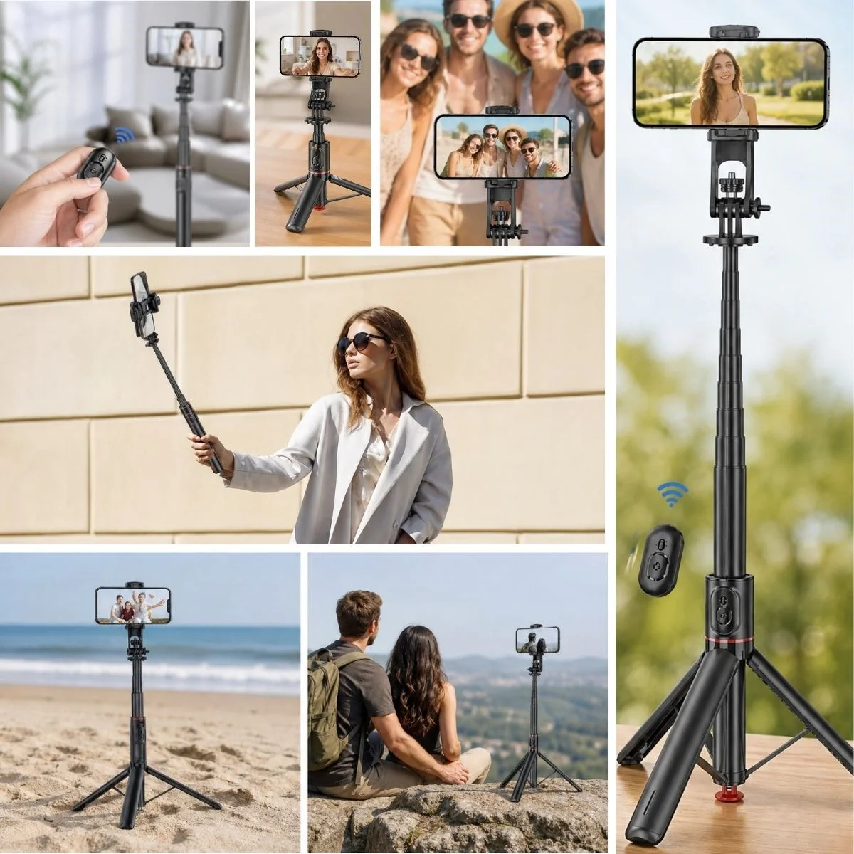 130 cm Uzayabilen Manyetik Kumandalı Tripod ve Ayarlanabilir Telefon Tutuculu, Alüminyum Gövdeli Selfie Çubuğu görsel 2