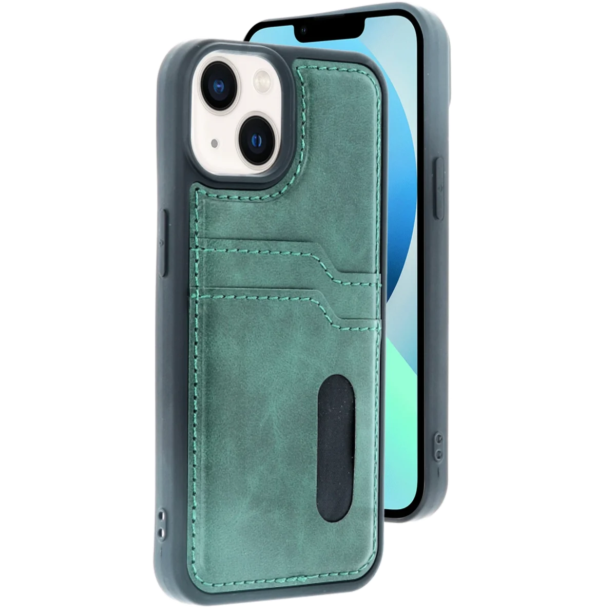 Apple iPhone 15 Sara Kartvizitli Deri Kılıf - Yeşil