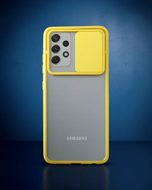 Samsung Galaxy A72 Kılıf Palm Buzlu Kamera Sürgülü Silikon - Sarı