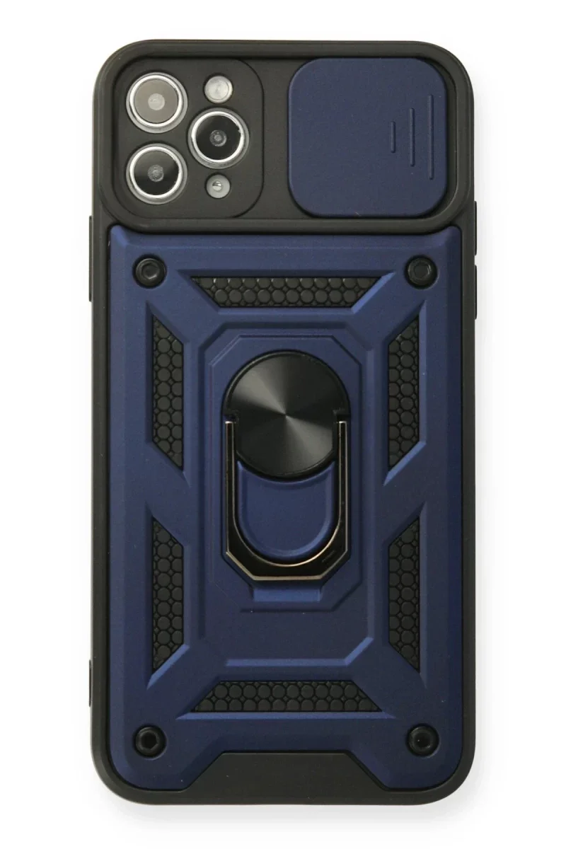 Apple iPhone 11 Pro Kılıf Pars Lens Yüzüklü Silikon - Lacivert