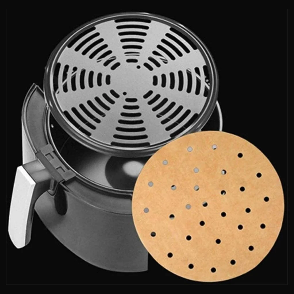 50 Adet Air Fryer Pişirme Kağıdı Tek Kullanımlık Gıda Pişirme Kağıdı Delikli Yuvarlak Model görsel 3