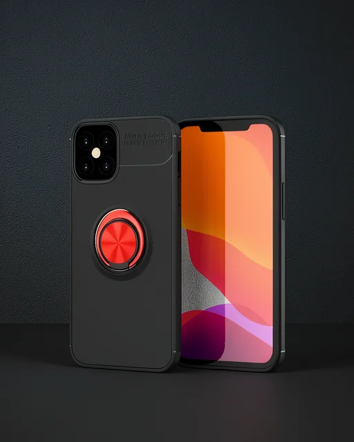 Apple İphone 12 Mini Kılıf Range Yüzüklü Silikon - Siyah-kırmızı