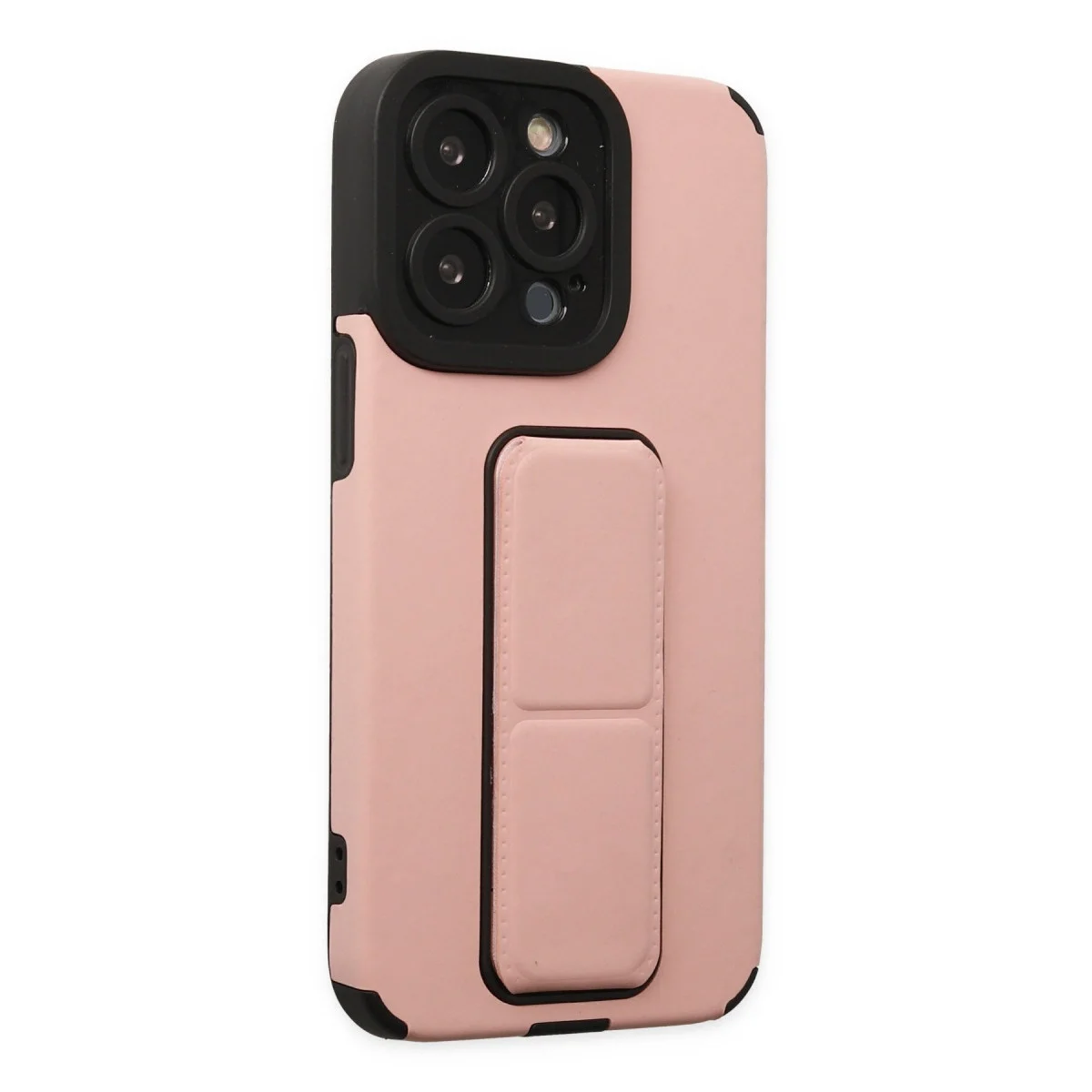 Apple İphone 13 Pro Max Kılıf Mega Standlı Silikon - Pudra görsel 5
