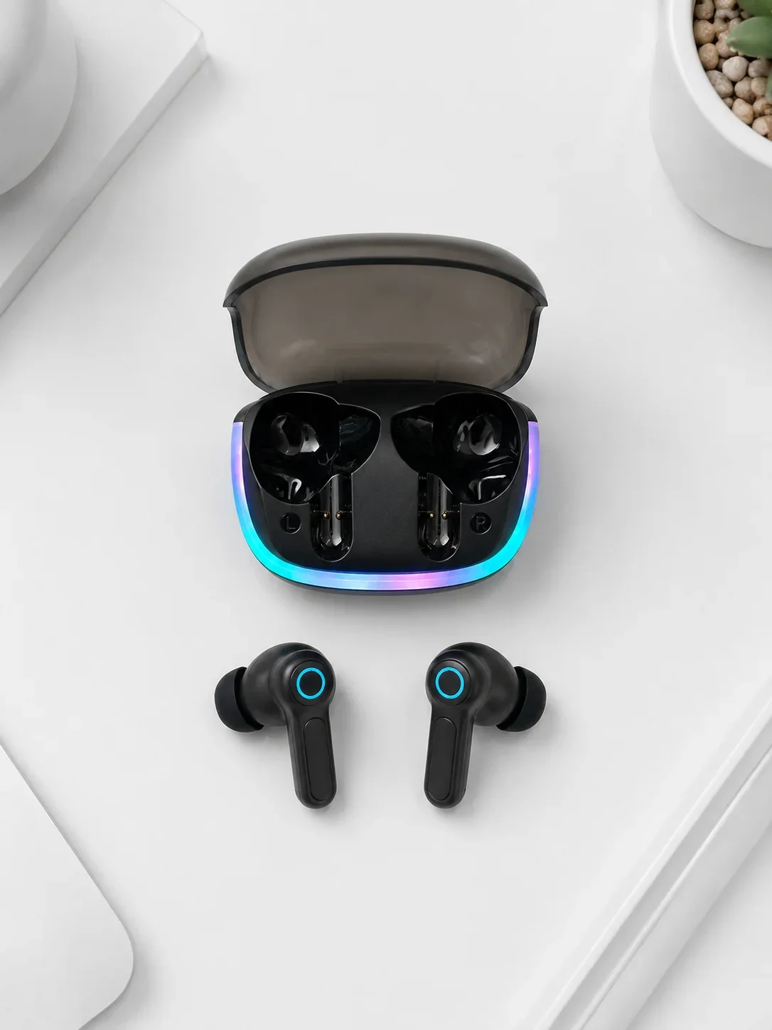 Bluetooth 5.4 TWS Kablosuz Kulaklık Quad ENC krofonlu RGB Şarj Kutulu HD Ses görsel 2
