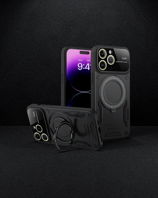 Apple İphone 16 Pro Max Kılıf Joy Lens Standlı Kapak - Siyah