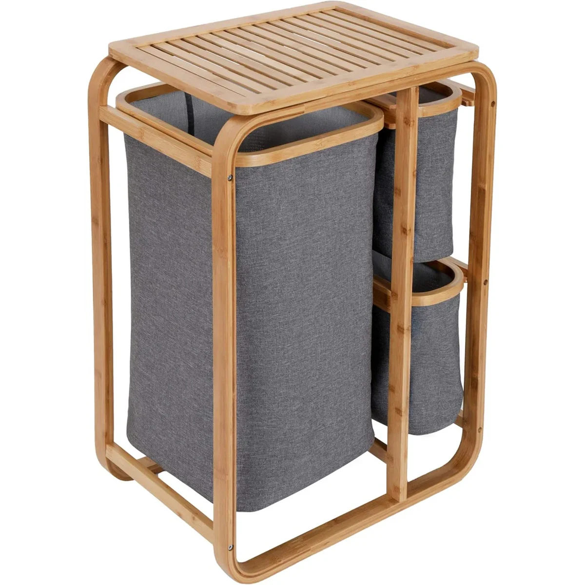 Ahşap Bambu 3 Bölmeli Çamaşır Sepeti 50x30x70 cm görsel 4