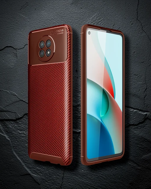 Xiaomi Redmi Note 9 5g Kılıf Auto Focus Karbon Kapak - Kahverengi