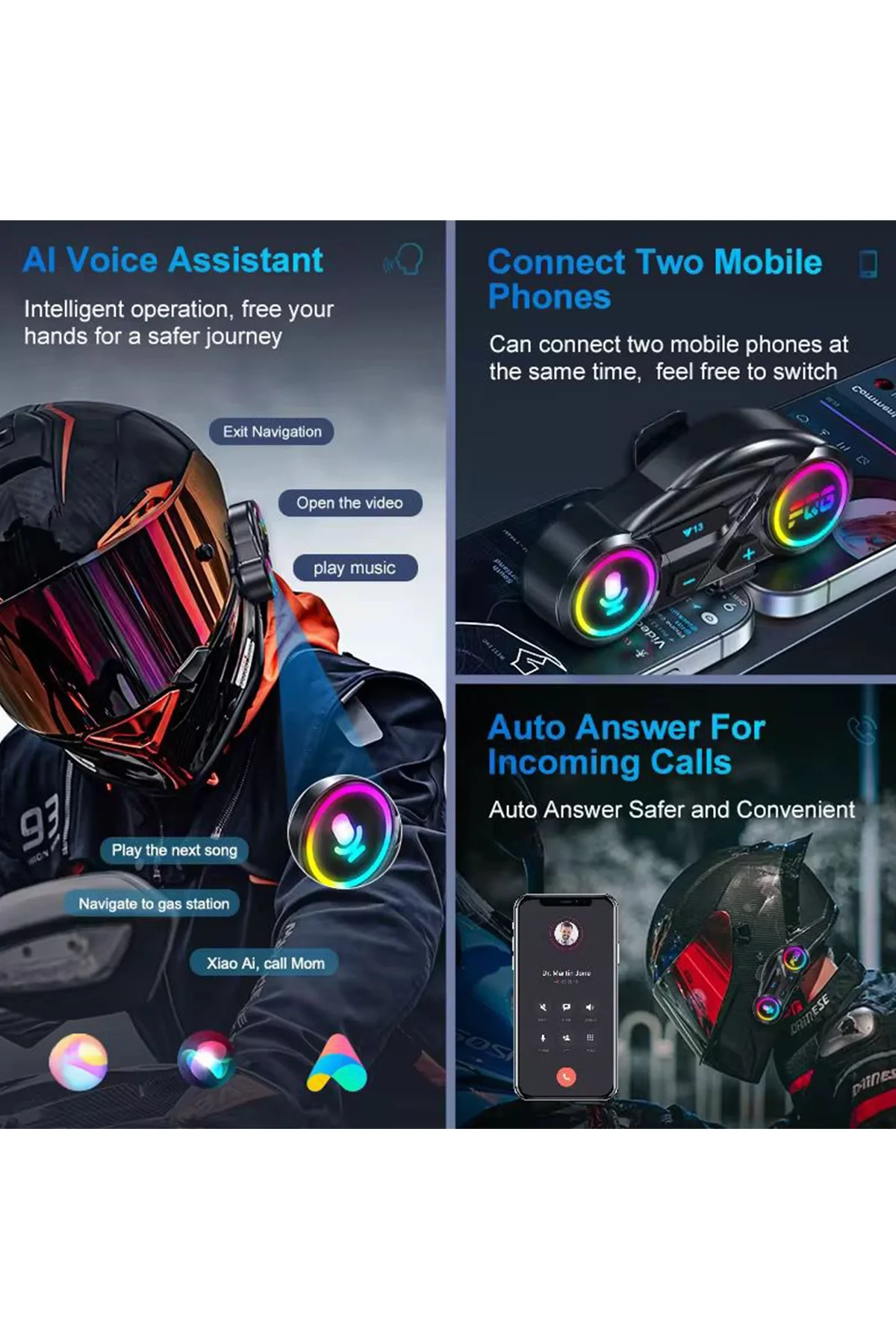 Y13 Motor Kask Kulaklık Rgb Modlu Radyolu Motosiklet Kulaklık 5.3 Bluetooth Intercom görsel 3
