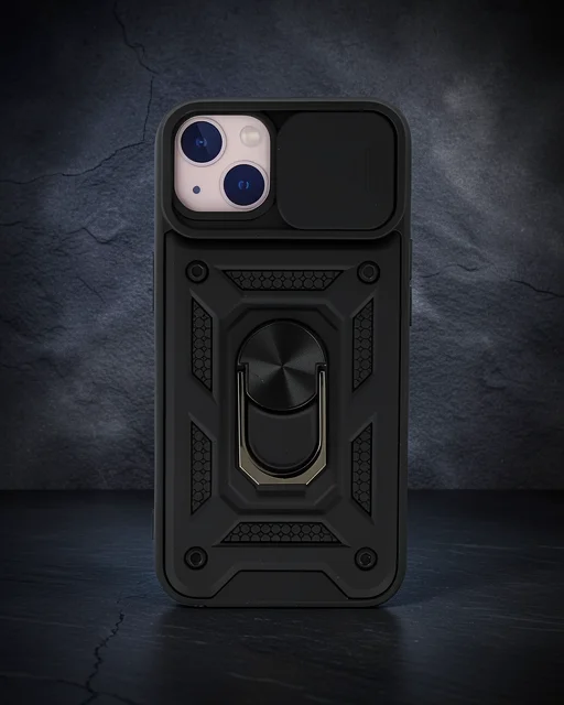 Apple İphone 13 Kılıf Pars Lens Yüzüklü Silikon - Siyah