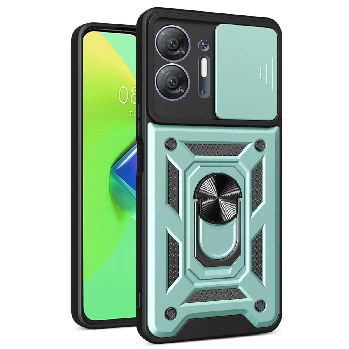 İnfinix Hot 30 5G Kılıf Pars Lens Yüzüklü Silikon - Yeşil