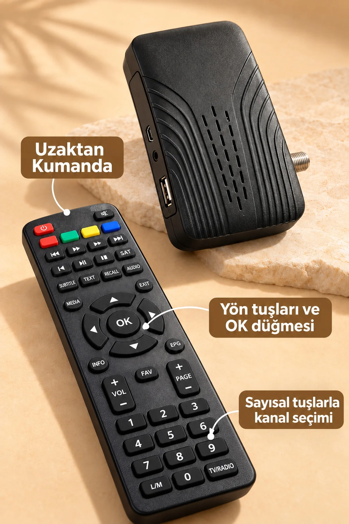 HDMI Kablolu ve Adaptörlü HD Uydu Alıcısı