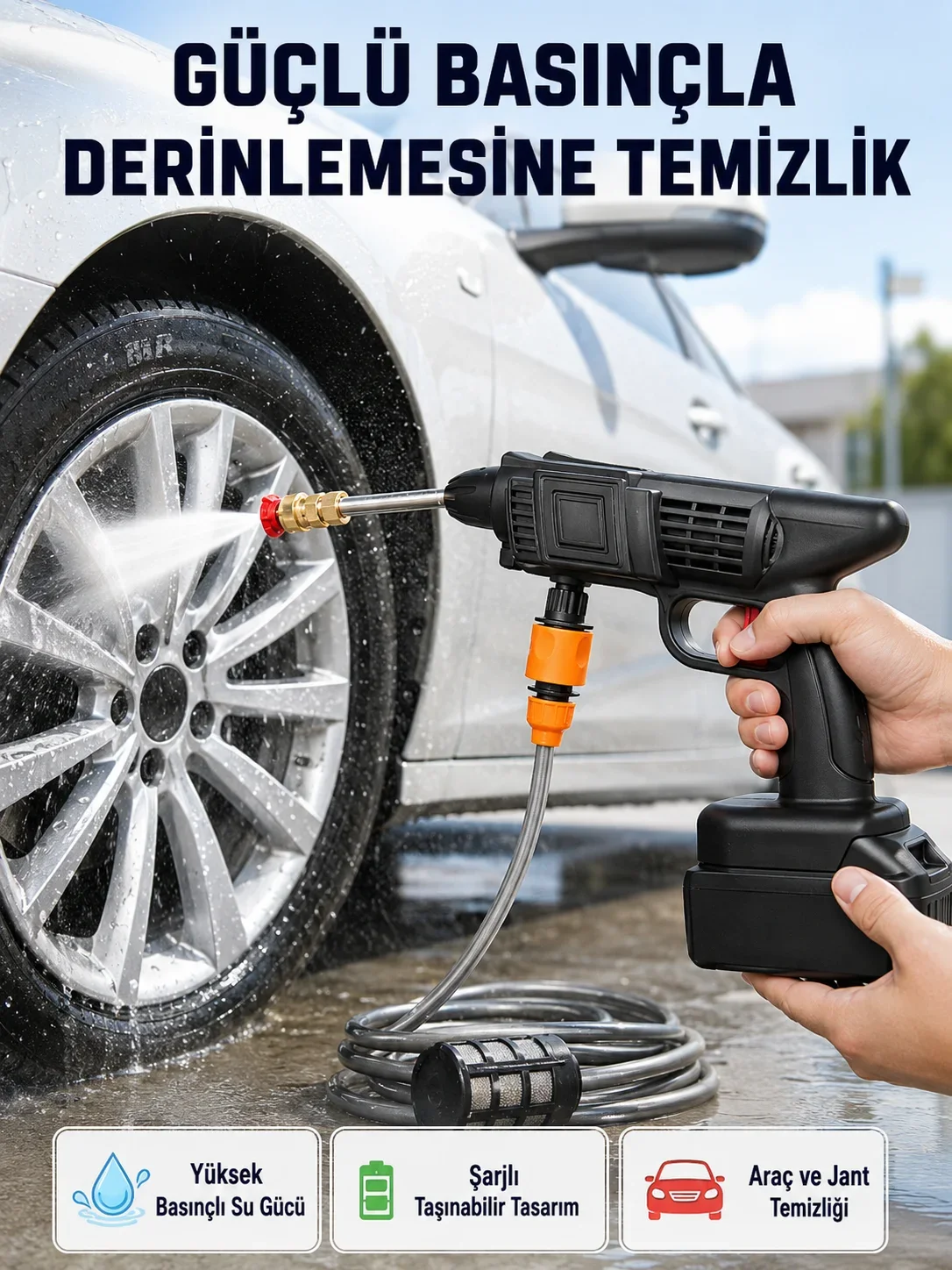 Taşınabilir Akülü Araba Yıkama Makinesi 1.7 MPa Basınçlı ve Ergonok Tasarımlı