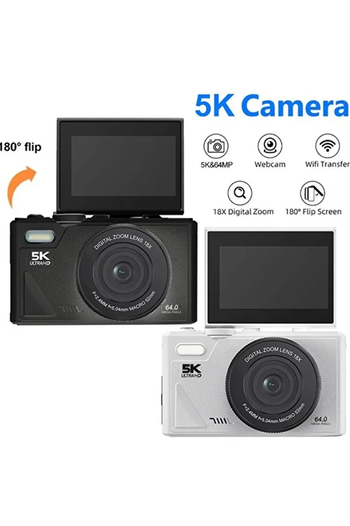 5k 75mp Hd Dijital Kamera 18x Dijital Zoom, Flaşlı,3.0 İnç Ekranlı Fotoğraf Makinesi görsel 6