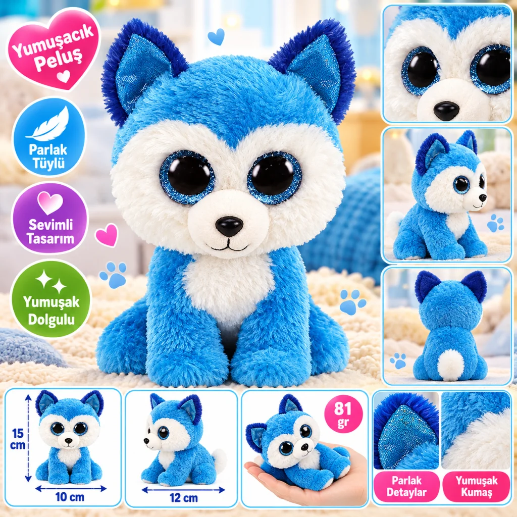 Mavi Husky Peluş Köpek Prince 15 cm