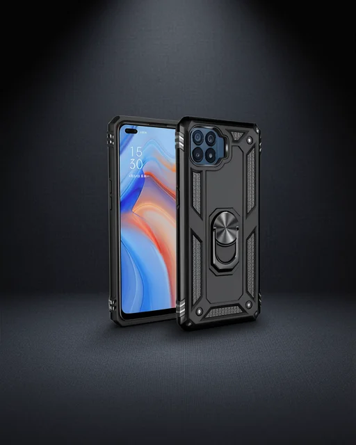 Oppo Reno 4 Lite Kılıf Sofya Yüzüklü Silikon Kapak - Siyah
