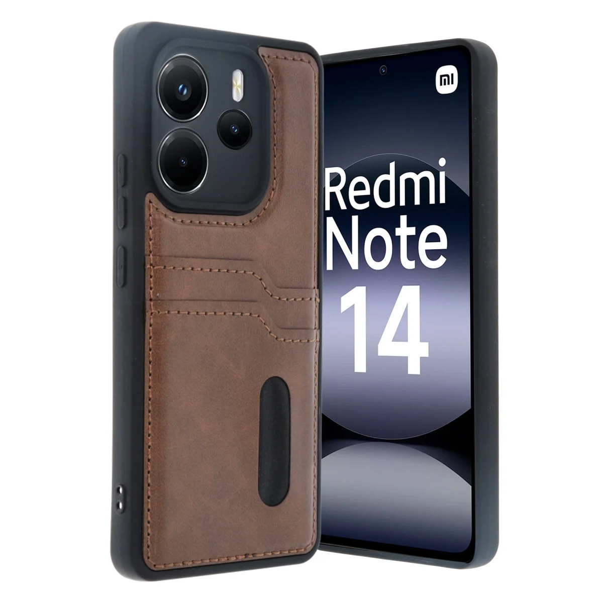 Xiao Red Note 14 4g Kılıf Sara Kartvizitli Deri Kılıf - Taba