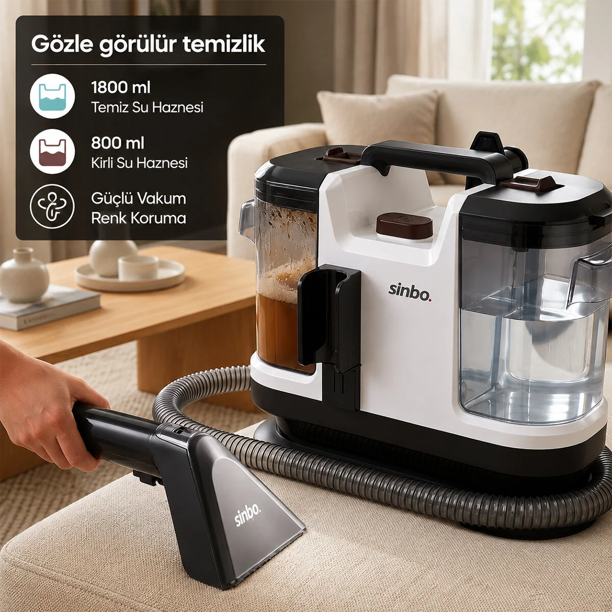 Koltuk Halı Yıkama Makine 500W Güç Xl Su Haznesi 1.5MT Hortum SCC-7605 görsel 3