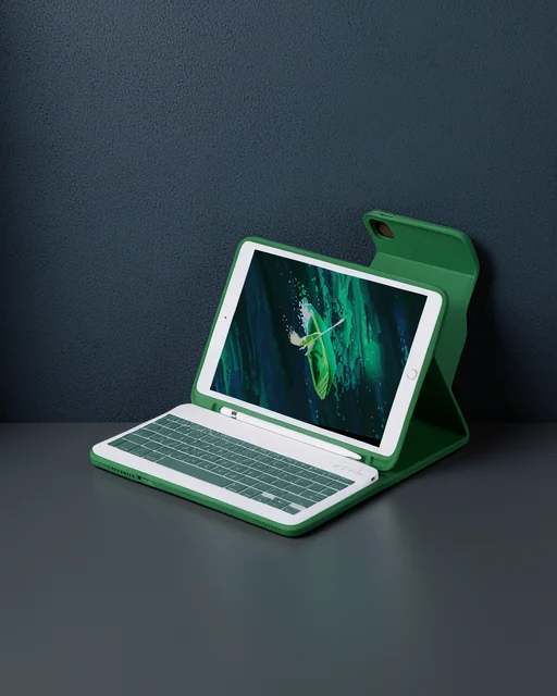 Apple İpad Pro 12.9 (2024) Kılıf Kc01 Smart Klavyeli Tablet Kılıfı - Koyu Yeşil
