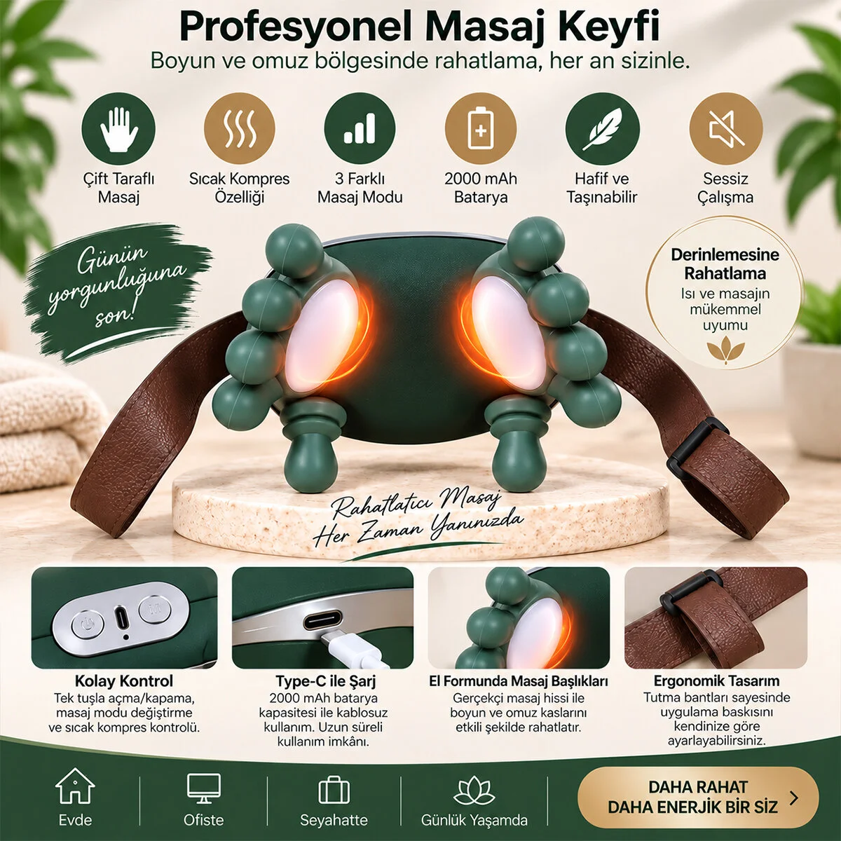 ÇİFT EL ŞEKLİNDE BOYUN VE OMUZ MASAJ ALETİ 5V - 2000mAH 165X155X135MM DP-770