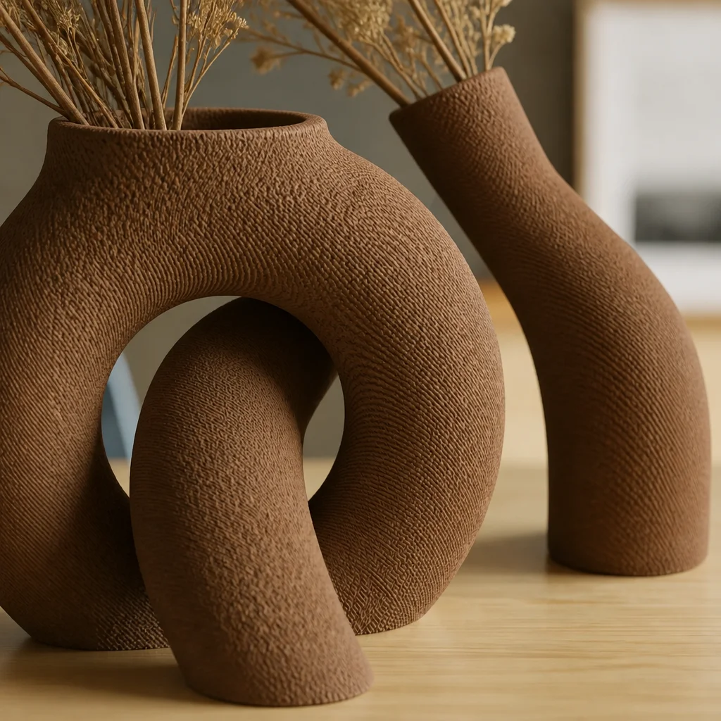 3D Baskı Interlocking Vazo - İç İçe Geçen Dekoratif Vazo-Kahverengi görsel 2