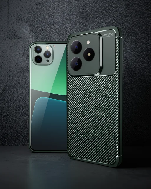 Realme C61 Kılıf Auto Focus Karbon Kapak - Koyu Yeşil