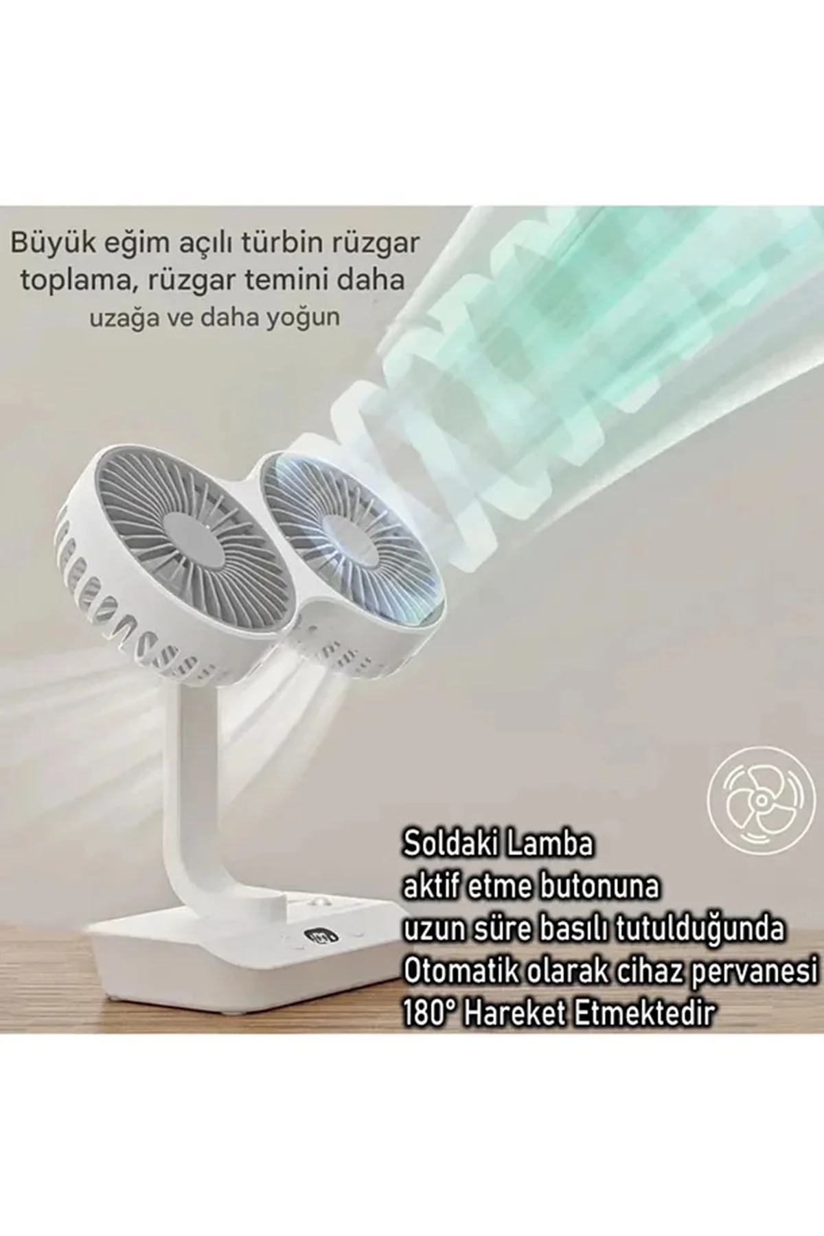 Masaüstü Dijital Ekranlı Çift Fanlı Led Işıklı Soğutucu Fan Ev Ofis Şarjlı Vantilatör görsel 2