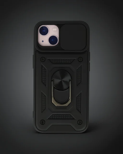 Apple İphone 15 Kılıf Pars Lens Yüzüklü Silikon - Siyah