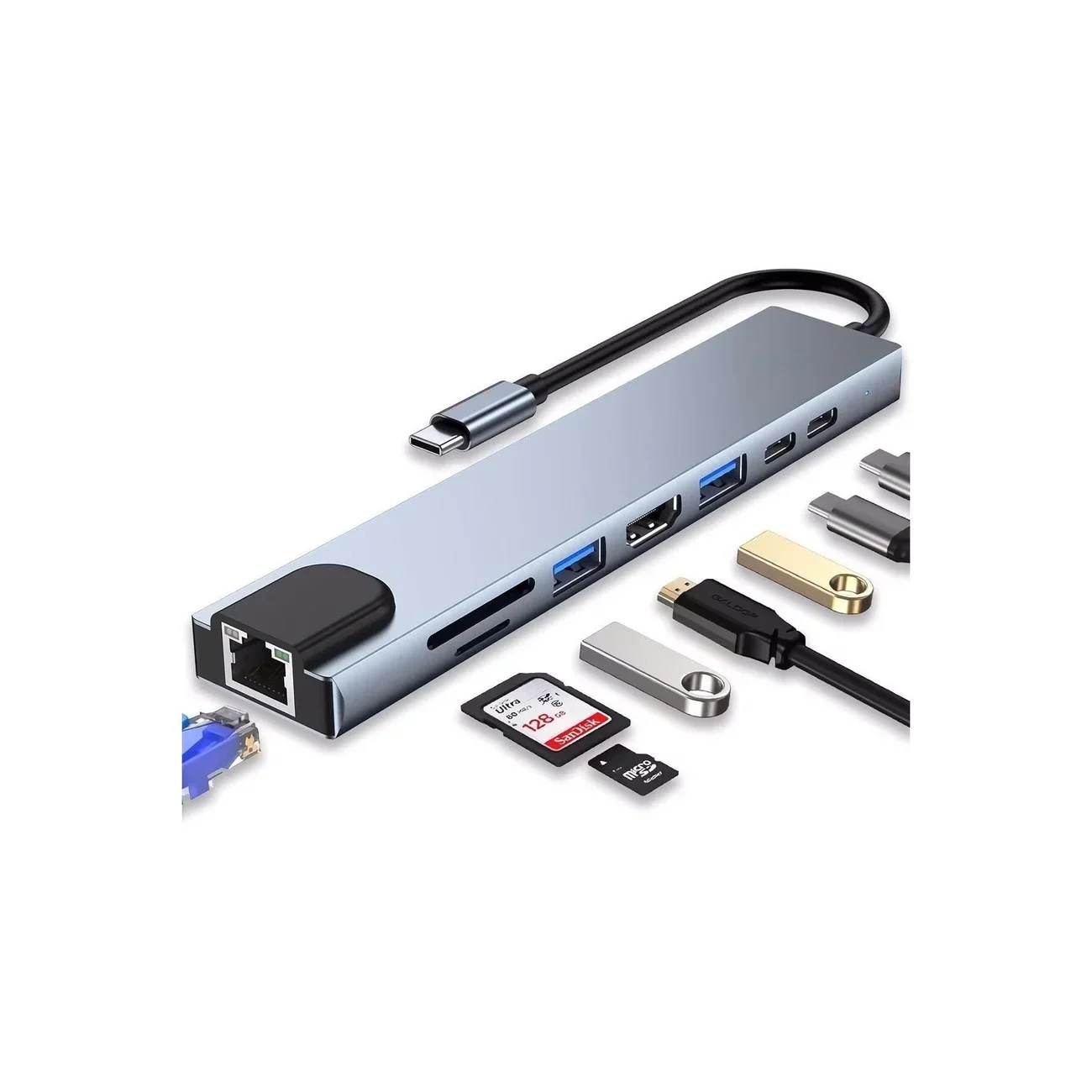 MacBook ve Laptop Uyumlu Çok Fonksiyonlu USB-C Dönüştürücü - Alünyum Gövdeli Hub görsel 5