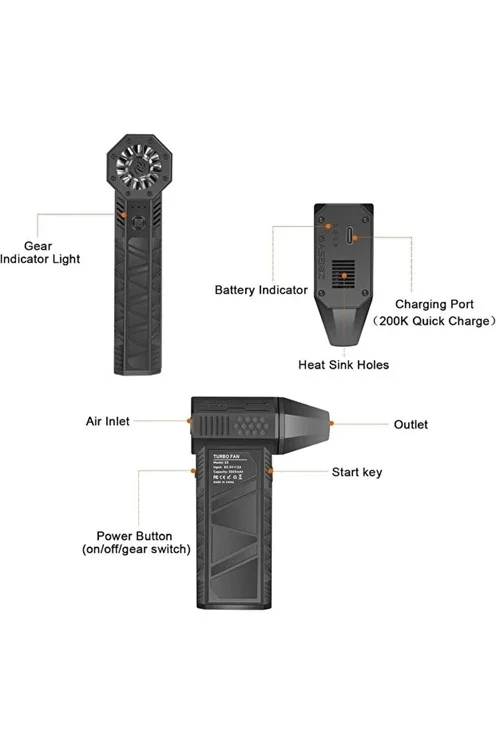Turbo Jet 130000RPM Şarjlı Turbo Jet Şiddetli Fan Güçlü Hava Üfleyici Araç Süpürgesi 4000 Mah 52M/Sec görsel 4