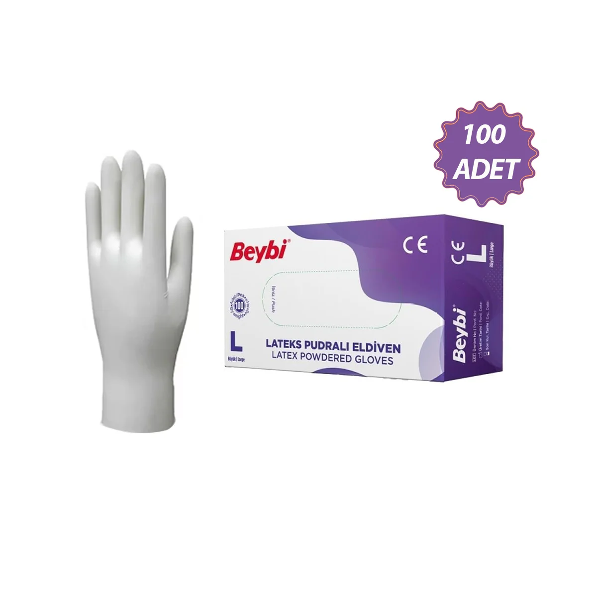 Lateks Pudralı Muayene Eldiven L ( 100 Adet) görsel 2