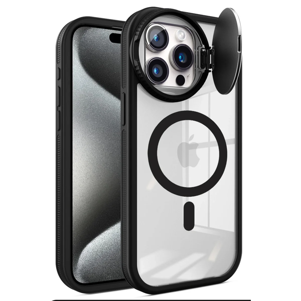 Apple İphone 14 Pro Max Kılıf Teleskop Lens Magsafe Silikon Kapak - Siyah görsel 2