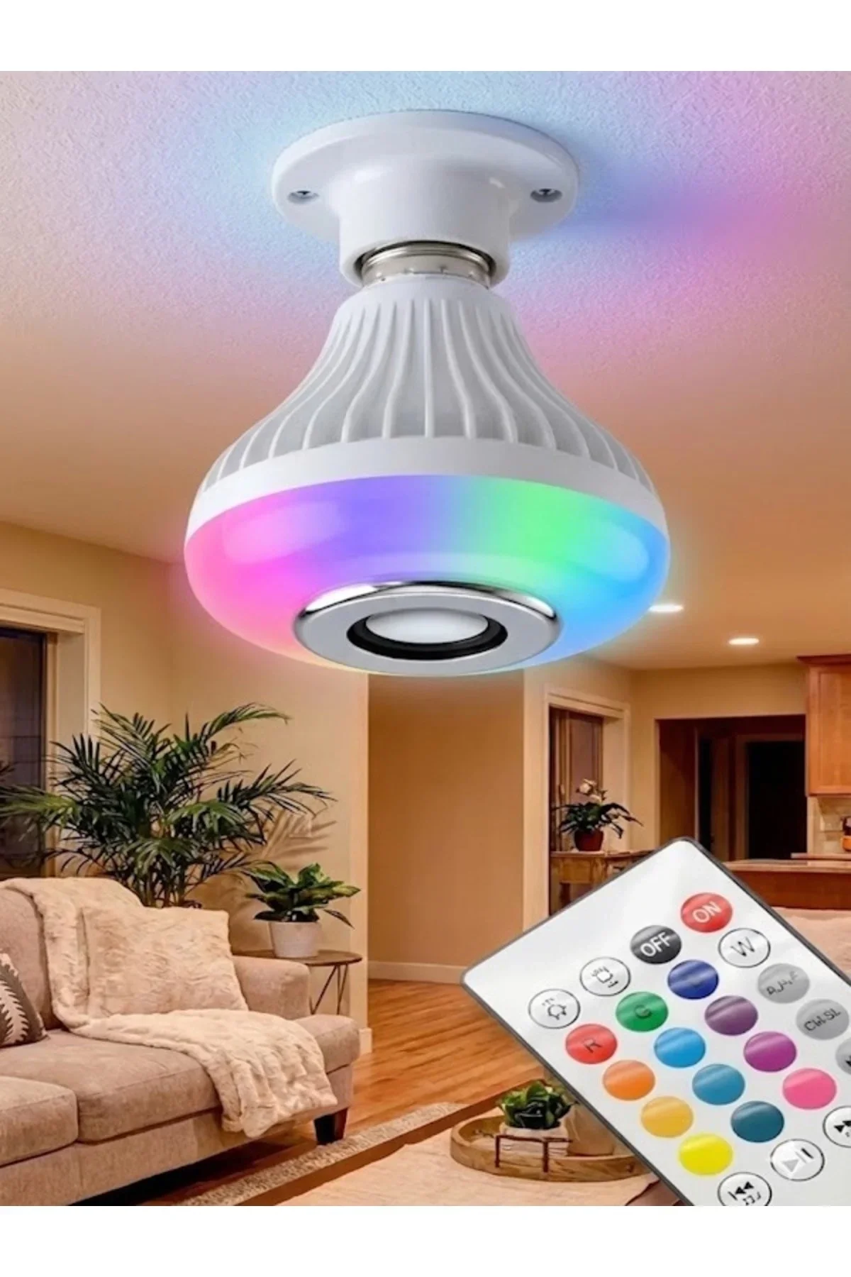 Bluetooth RGB LED Hoparlörlü Akıllı Ampul - Renkli Müzikli Lamba ve Kumanda görsel 4