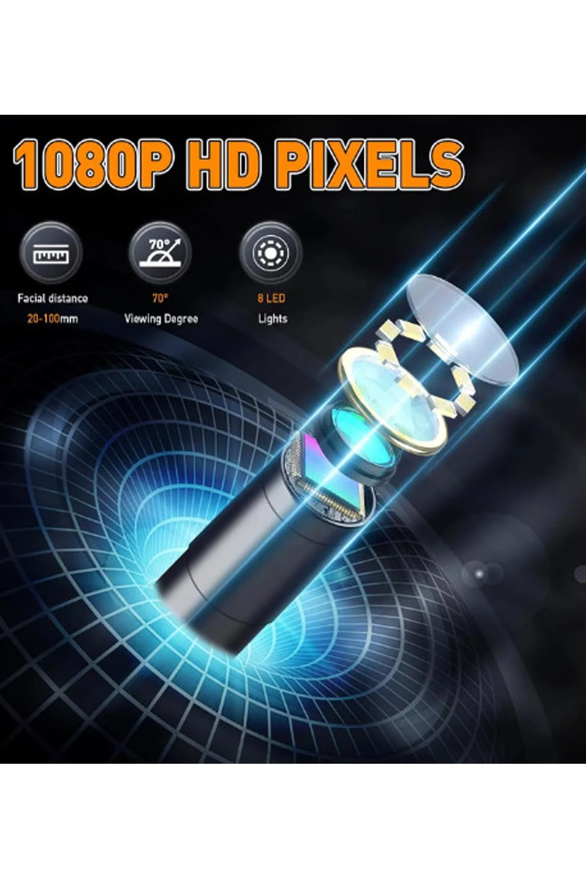 Monitörlü Çift kameralı 10 Mt Sert Kablo Yılan Endoskop Kamera 8 mm 4.3 ınc görsel 4